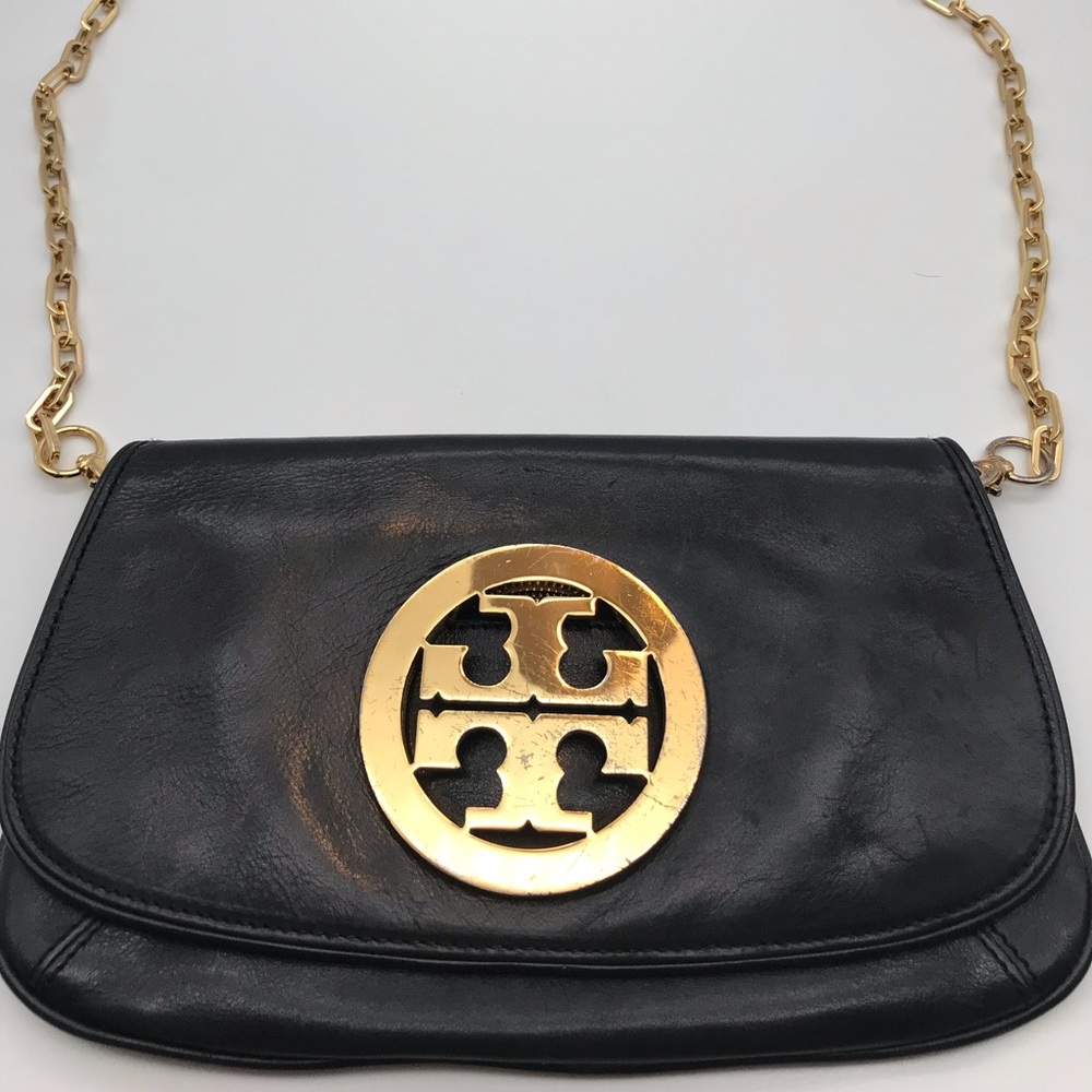 Tory Burch Amanda Black Leather Clutch Crossbody